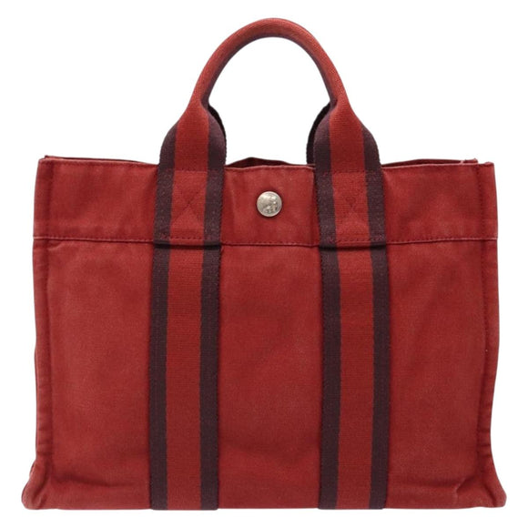 HERMES Fourre Tout PM Tote Bag Canvas Wine Red Auth bs28927