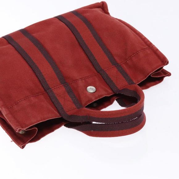 HERMES Fourre Tout PM Tote Bag Canvas Wine Red Auth bs28927