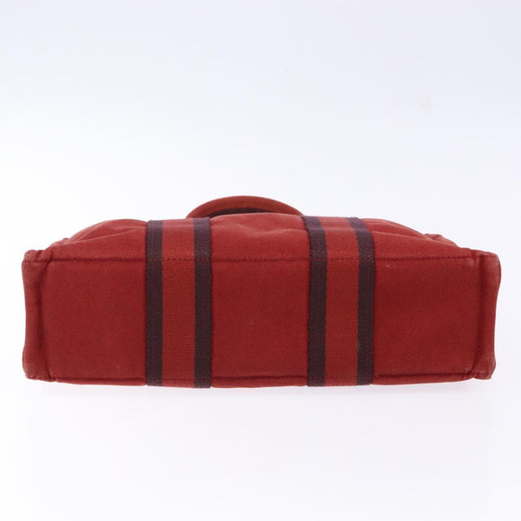 HERMES Fourre Tout PM Tote Bag Canvas Wine Red Auth bs28927