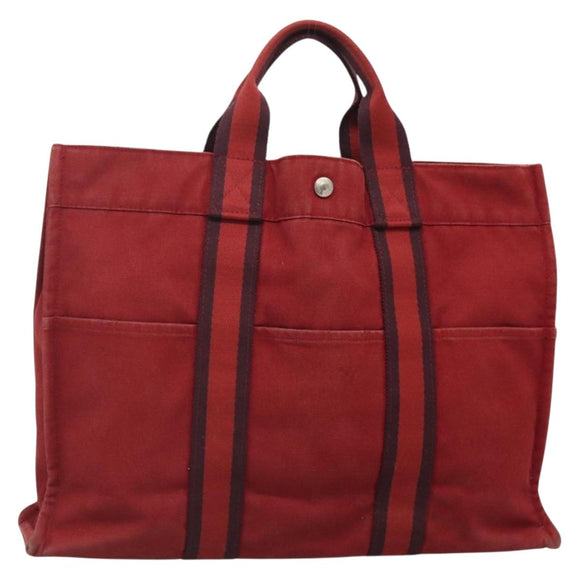 HERMES Fourre Tout MM Hand Bag Canvas Red Auth bs28928