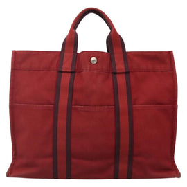 HERMES Fourre Tout MM Hand Bag Canvas Red Auth bs28928 - 0