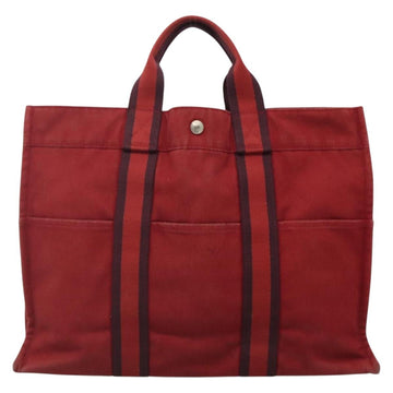 HERMES Fourre Tout MM Hand Bag Canvas Red Auth bs28928 - 0