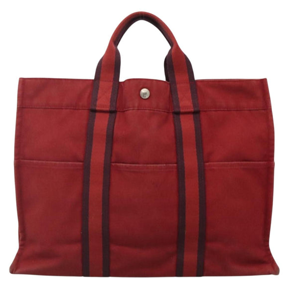 HERMES Fourre Tout MM Hand Bag Canvas Red Auth bs28928