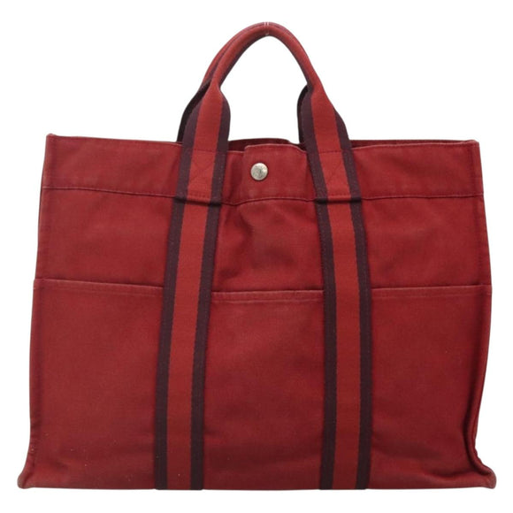 HERMES Fourre Tout MM Hand Bag Canvas Red Auth bs28928