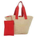 HERMES Panier Plage PM Tote Bag Canvas Beige Red Silver Auth bs28929-1