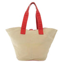 HERMES Panier Plage PM Tote Bag Canvas Beige Red Silver Auth bs28929-13