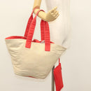 HERMES Panier Plage PM Tote Bag Canvas Beige Red Silver Auth bs28929-23