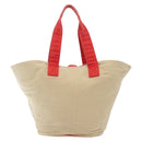 HERMES Panier Plage PM Tote Bag Canvas Beige Red Silver Auth bs28929-2