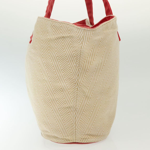 HERMES Panier Plage PM Tote Bag Canvas Beige Red Silver Auth bs28929