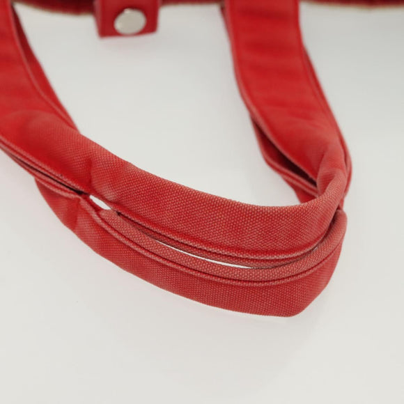 HERMES Panier Plage PM Tote Bag Canvas Beige Red Silver Auth bs28929