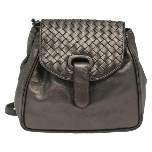 BOTTEGA VENETA INTRECCIATO Backpack Leather Silver Auth bs28930