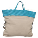 BOTTEGA VENETA INTRECCIATO Hand Bag Leather 2way Beige Light Blue Auth bs28931-1