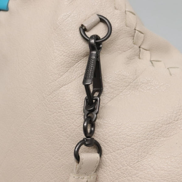 BOTTEGA VENETA INTRECCIATO Hand Bag Leather 2way Beige Light Blue Auth bs28931