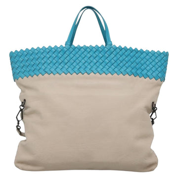 BOTTEGA VENETA INTRECCIATO Hand Bag Leather 2way Beige Light Blue Auth bs28931 - 0