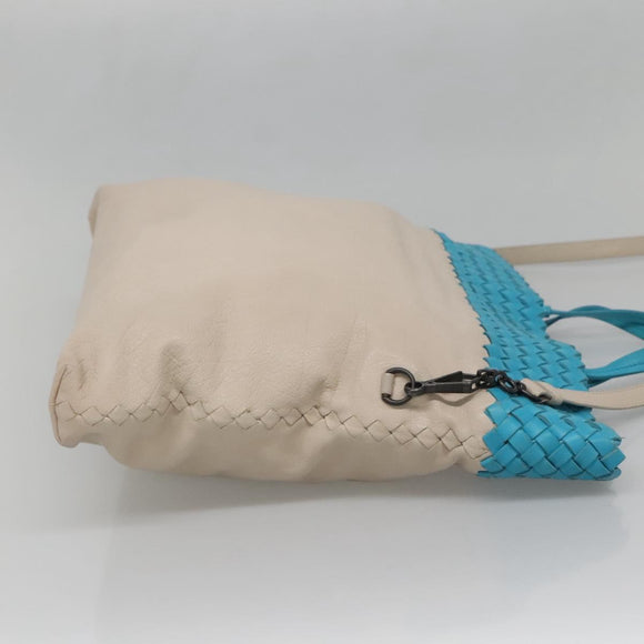 BOTTEGA VENETA INTRECCIATO Hand Bag Leather 2way Beige Light Blue Auth bs28931
