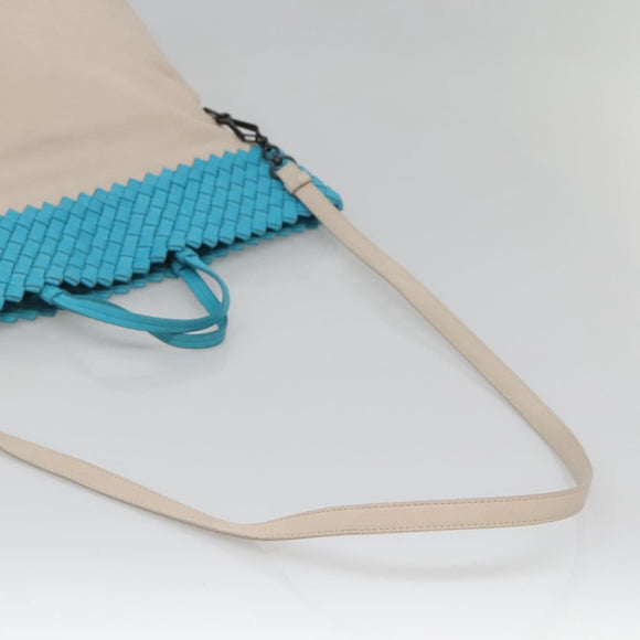 BOTTEGA VENETA INTRECCIATO Hand Bag Leather 2way Beige Light Blue Auth bs28931