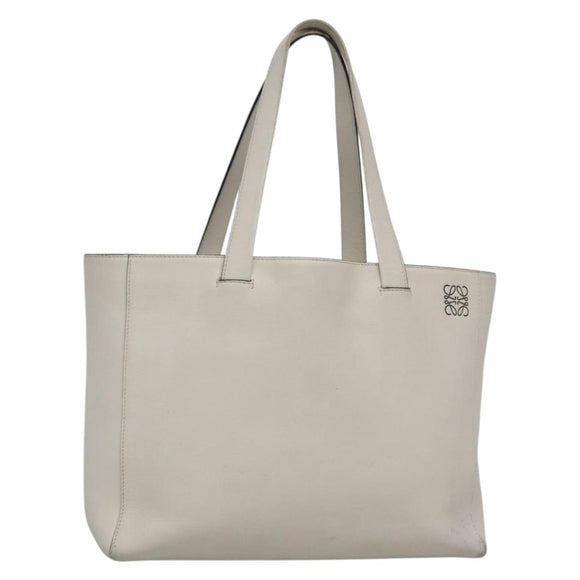 LOEWE Anagram East West Shopper Tote Bag Leather White Silver Auth bs28939