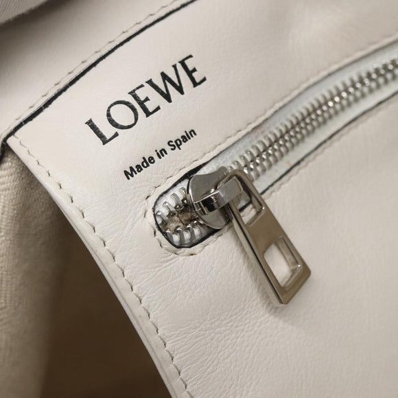 LOEWE Anagram East West Shopper Tote Bag Leather White Silver Auth bs28939