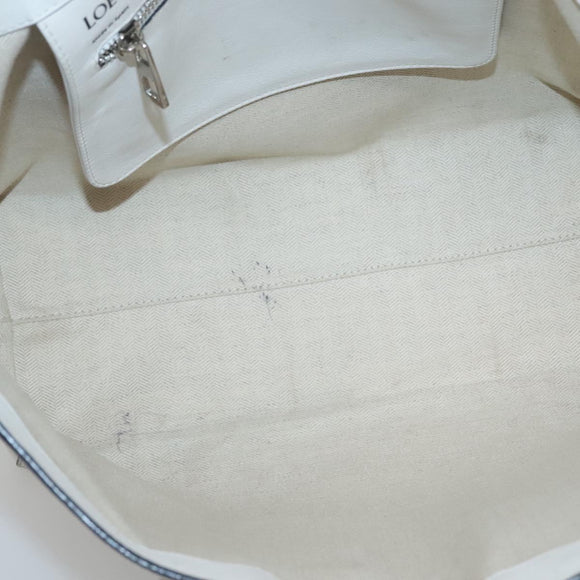 LOEWE Anagram East West Shopper Tote Bag Leather White Silver Auth bs28939