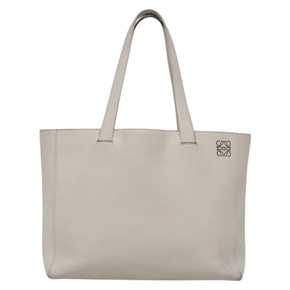 LOEWE Anagram East West Shopper Tote Bag Leather White Silver Auth bs28939