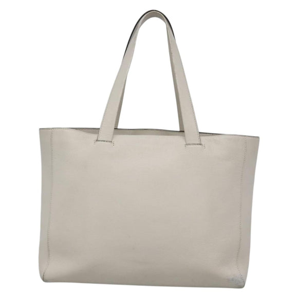LOEWE Anagram East West Shopper Tote Bag Leather White Silver Auth bs28939