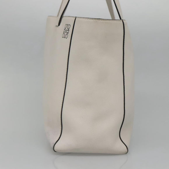LOEWE Anagram East West Shopper Tote Bag Leather White Silver Auth bs28939