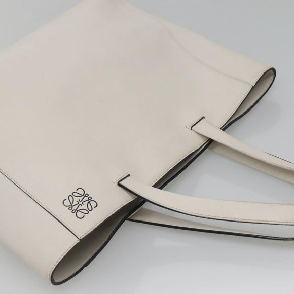 LOEWE Anagram East West Shopper Tote Bag Leather White Silver Auth bs28939