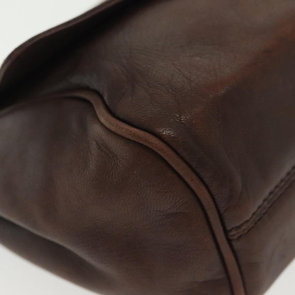 LOEWE Anagram Shoulder Bag Leather Brown Gold Auth bs28941