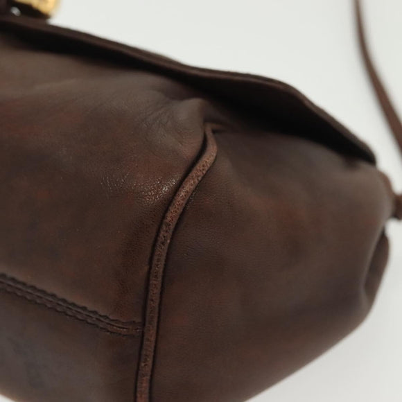 LOEWE Anagram Shoulder Bag Leather Brown Gold Auth bs28941