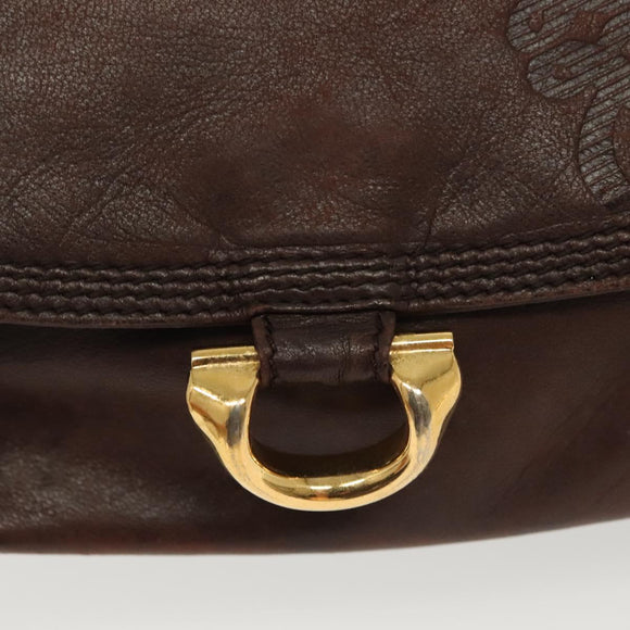 LOEWE Anagram Shoulder Bag Leather Brown Gold Auth bs28941