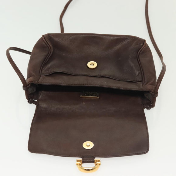 LOEWE Anagram Shoulder Bag Leather Brown Gold Auth bs28941