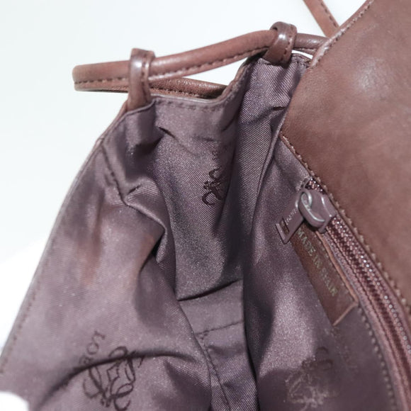 LOEWE Anagram Shoulder Bag Leather Brown Gold Auth bs28941