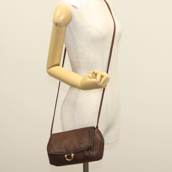 LOEWE Anagram Shoulder Bag Leather Brown Gold Auth bs28941