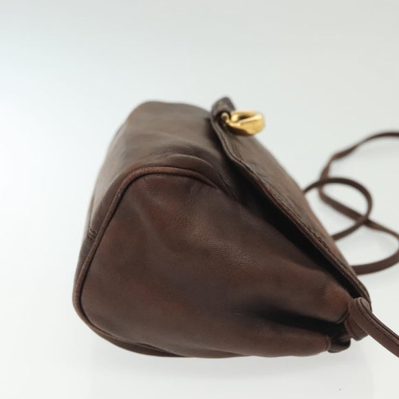 LOEWE Anagram Shoulder Bag Leather Brown Gold Auth bs28941