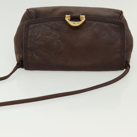 LOEWE Anagram Shoulder Bag Leather Brown Gold Auth bs28941