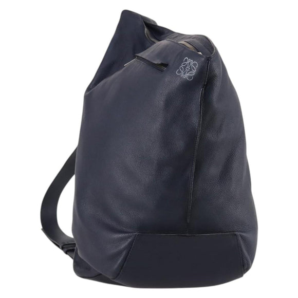 LOEWE Anagram Anton Backpack Leather Navy Silver Auth bs28942