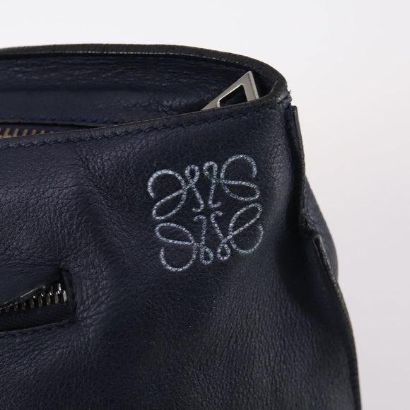 LOEWE Anagram Anton Backpack Leather Navy Silver Auth bs28942