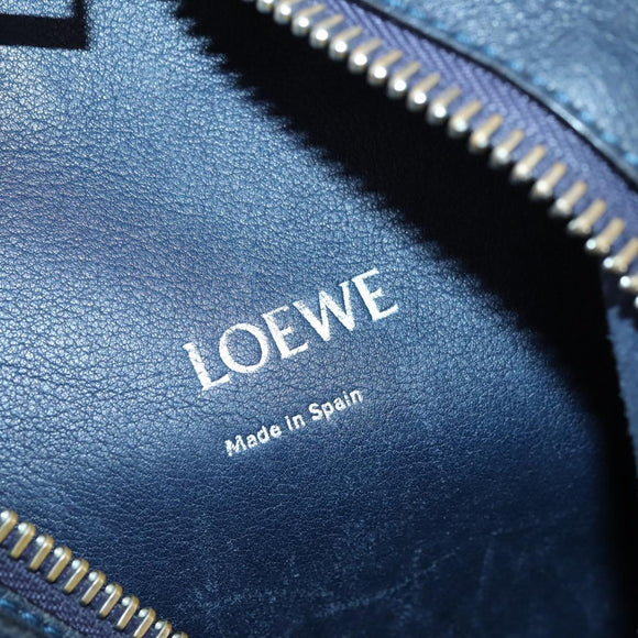 LOEWE Anagram Anton Backpack Leather Navy Silver Auth bs28942