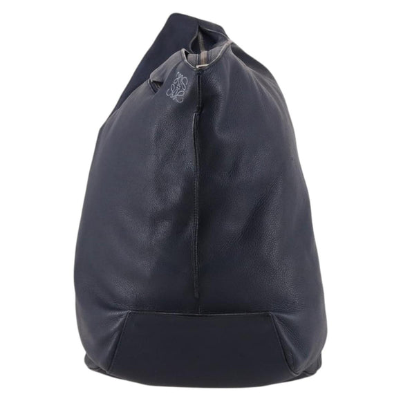 LOEWE Anagram Anton Backpack Leather Navy Silver Auth bs28942