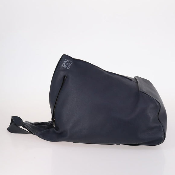 LOEWE Anagram Anton Backpack Leather Navy Silver Auth bs28942