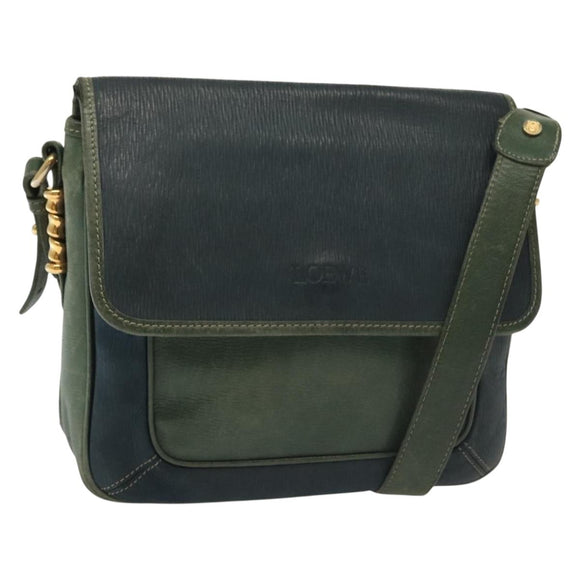 LOEWE Velazquez Shoulder Bag Leather Green Gold Auth bs28944