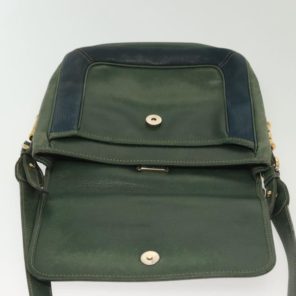 LOEWE Velazquez Shoulder Bag Leather Green Gold Auth bs28944