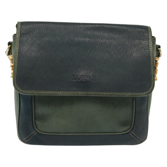 LOEWE Velazquez Shoulder Bag Leather Green Gold Auth bs28944