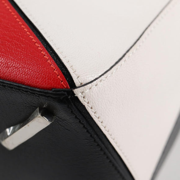 LOEWE Puzzle Hand Bag Leather 2way White Silver Auth bs28945