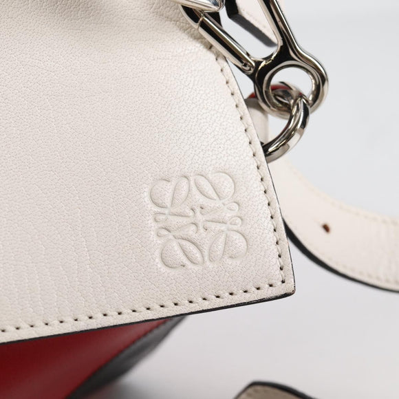 LOEWE Puzzle Hand Bag Leather 2way White Silver Auth bs28945
