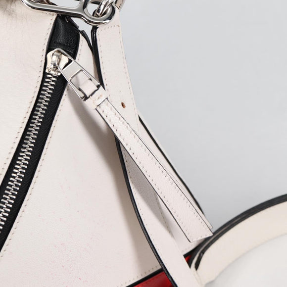 LOEWE Puzzle Hand Bag Leather 2way White Silver Auth bs28945