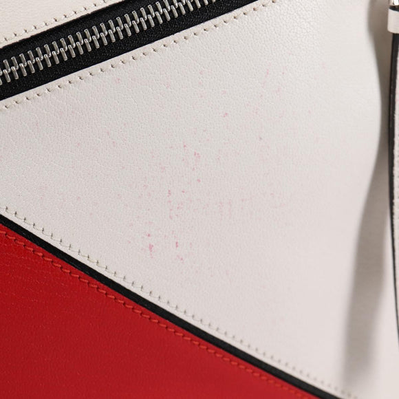 LOEWE Puzzle Hand Bag Leather 2way White Silver Auth bs28945