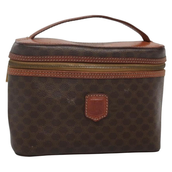 CELINE Macadam Canvas Vanity Pouch PVC Leather Brown Gold Auth bs28947