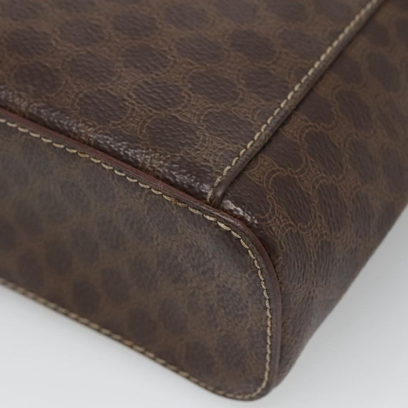 CELINE Macadam Canvas Vanity Pouch PVC Leather Brown Gold Auth bs28947