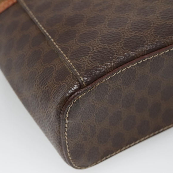 CELINE Macadam Canvas Vanity Pouch PVC Leather Brown Gold Auth bs28947